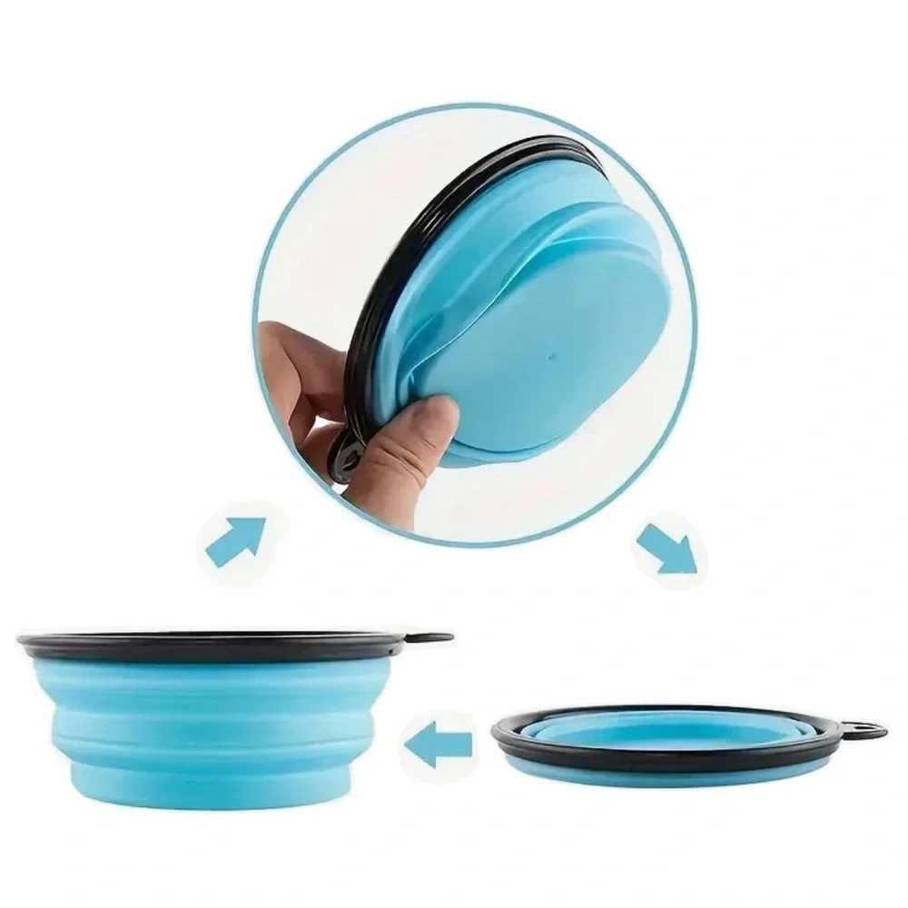 Small Portable Collapsible Pet Bowl with Clip, Sky Blue (Cat or Dog)